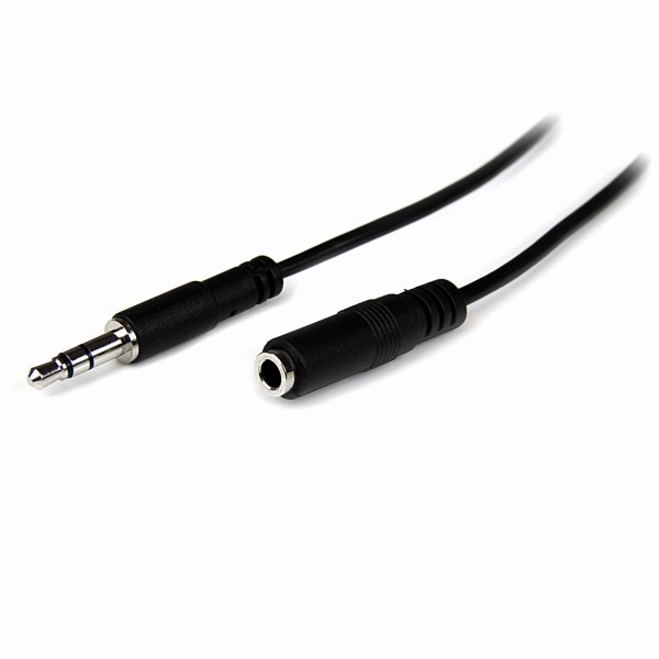 1mステレオミニオーディオ延長スリムケーブルヘッドフォン延長コード3.5mmステレオミニジャック(メス)-3.5mmステレオミニプラグ(オス)