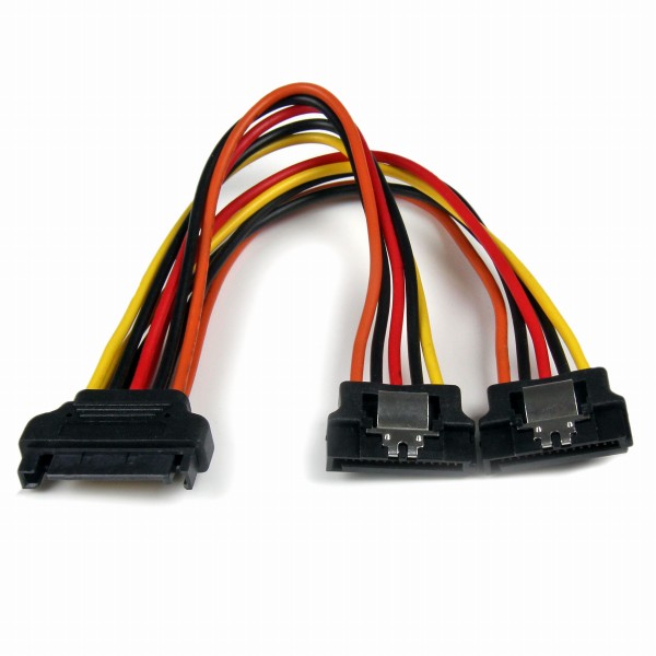 15cmラッチ付きSATA電源ケーブルシリアルATAY字分岐/スプリッターケーブル1xSATA電源プラグ(オス)-2xSATA電源レセプタクル(メス)