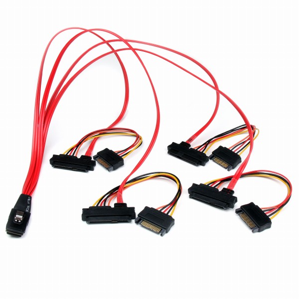 50cm内部MiniSASケーブルSFF8087(36ピン/オス)-4xSFF8482(29ピン/メス)+4xSATA電源(15ピン/オス)