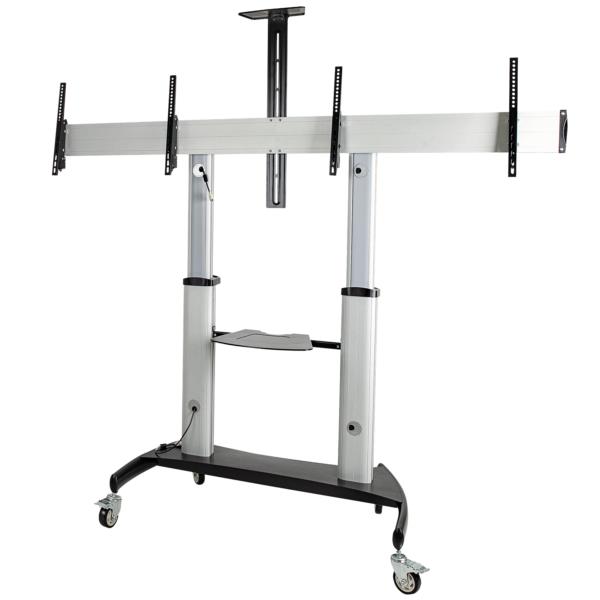 テレビスタンド/移動式/2画面/37-60インチディスプレイ/VESA対応/耐荷重各50kg/AV機器用棚板付/高さ調整可能/キャスター付/壁寄せTVスタンド・テレビ台