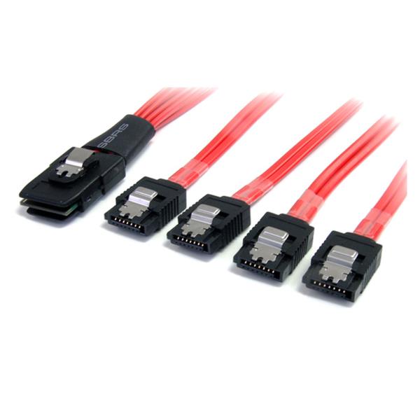 MiniSAS-SATA変換ケーブル1mSFF-8087-4xラッチ付きSATA