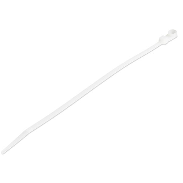 ネジ止め穴付きケーブルタイ/固定穴付き結束バンド/100本入りパック/長さ21.9cm/幅4mm/ケーブル束の直径52mm/引張強度22kg/ナイロン66/UL規格認定品