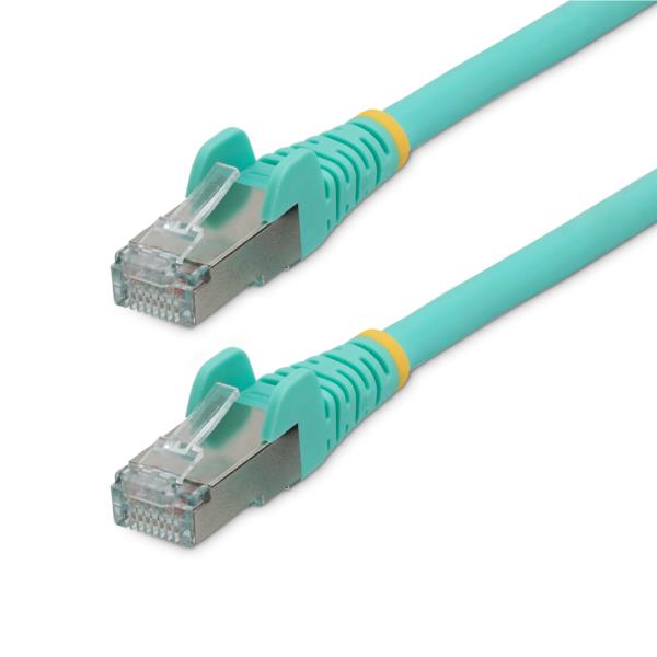 カテゴリー6ALANケーブル/7.5m/アクア/LSZH(低煙ゼロハロゲン)/10GbE500MHz/100WPoE++/S/FTP/ETL認証済/ツメ折れ防止機構付
