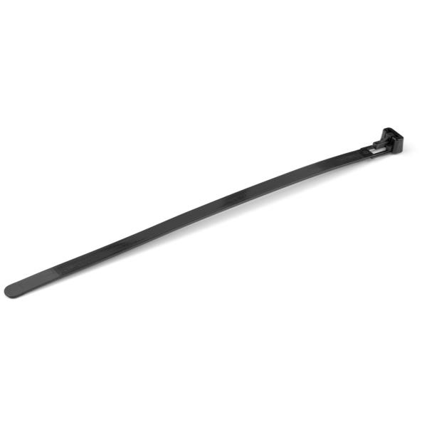 結束バンドリピートタイプ/繰り返し使えるリピートタイ/100本入りパック/ブラック/長さ20cm/幅7mm/ケーブル束の直径50mm/引張強度22kg/屋内、屋外対応/UL94V-2規格認定品