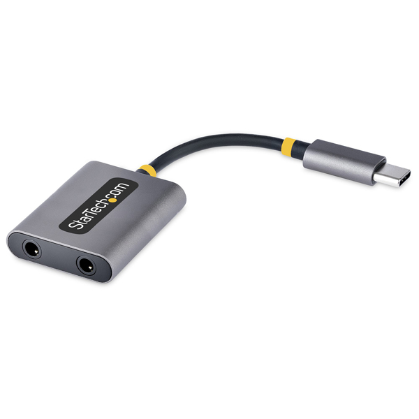 オーディオスプリッター/USB-C接続/2ポート3.5mm4極ステレオミニジャック/マイク入力付/24bitDAC