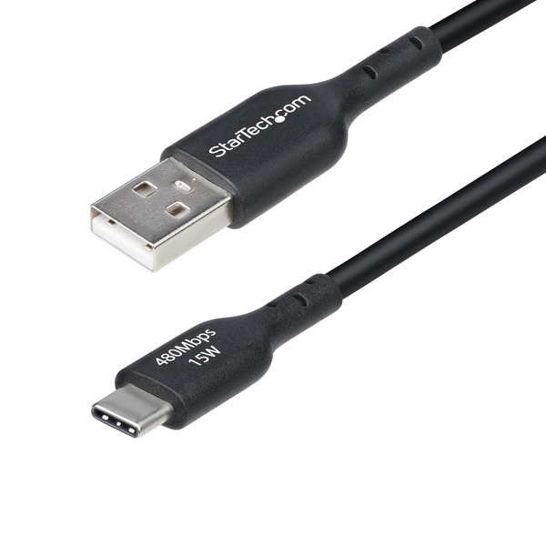 USBケーブル/USB 2.0 Type-A - Type-C/2m/3A 15W/オス-オス/ブラック/充電コード