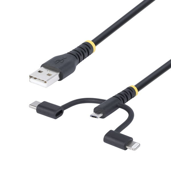 USB 2.0ケーブル/1m/3-in-1 USB - マイクロUSB TypeC ライトニング/15W/同期充電コード