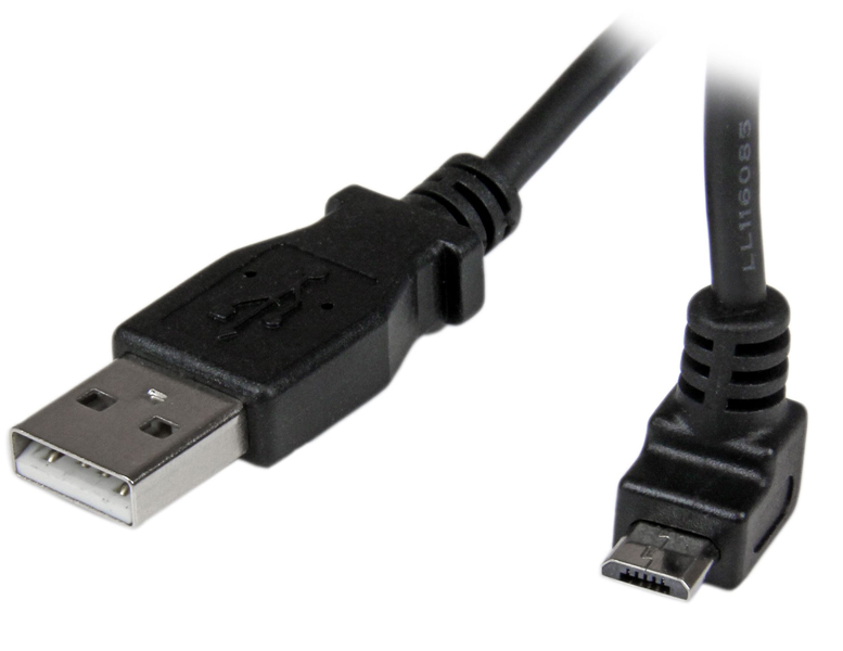 USB 2.0 - マイクロUSBケーブル/1m/L型上向きMicro-B/オス-オス/データ転送・同期用