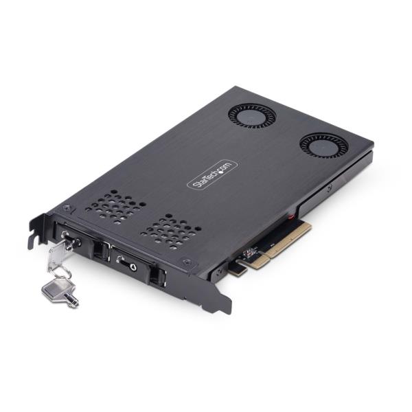M.2 NVMe SSDモバイルラック/PCIe x8接続/デュアルベイ/ホットスワップ対応/Bifurcation対応