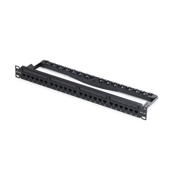 パッチパネル/ラックマウント型/1U 24ポート/フィードスルー/Cat6対応 RJ45 UTP/データセンター用