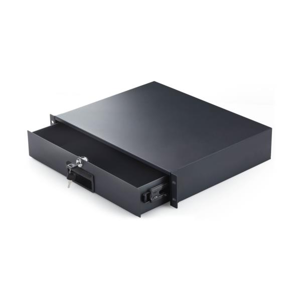 サーバーラック用引き出し収納ケース/2U/19インチ/耐荷重10kg/鍵・背面ケーブル配線口付/ラックマウント ドロワー