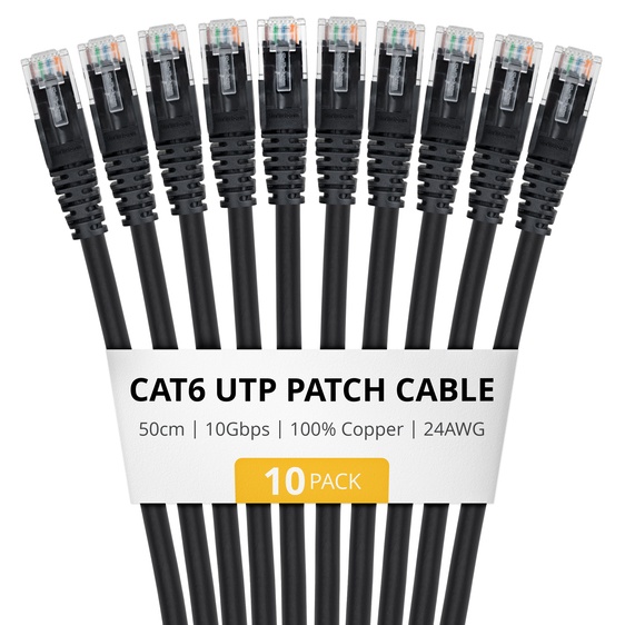 Cat6 LANケーブル/10本セット/5m/ブラック/UTP/24AWG/純銅導体/100W PoE/カテゴリ6
