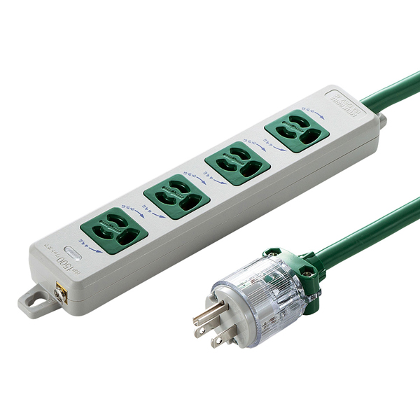 医用接地プラグ付き電源タップ（3P・4個口・グリーン・5m）