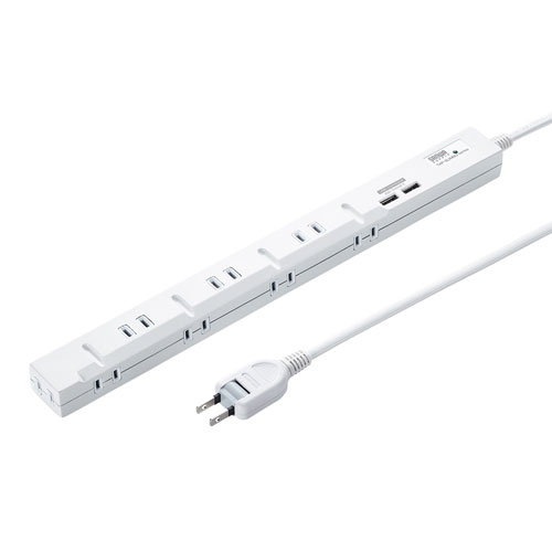 スリムタップ USB充電機能付き（2P・8個口・2m）