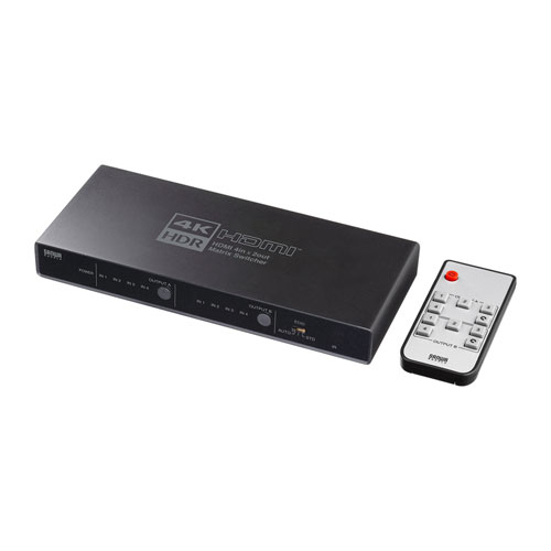 4K・HDR・光デジタル出力付きHDMIマトリックス切替器（4入力・2出力）