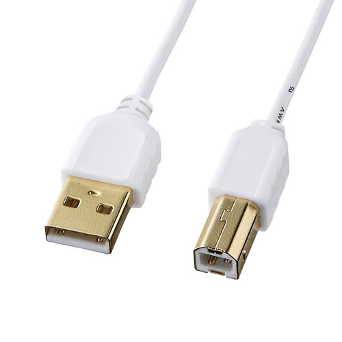 極細USBケーブル（USB2.0 A-Bタイプ・ホワイト・1m）