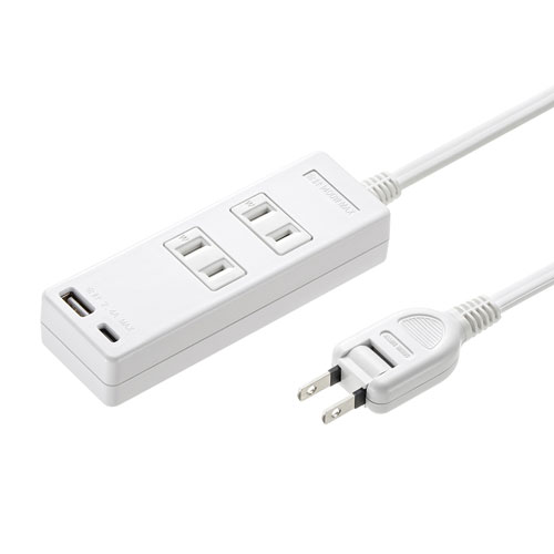 USB充電機能付きタップ Type-C搭載（2P・2個口・2m）