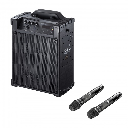 ワイヤレスマイク付き拡声器スピーカー（バッテリー内蔵・ワイヤレスマイク2本対応）