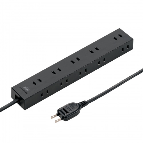 電源タップ 2P 10個口 強力ネオジムマグネット シャッター付（3m・ブラック）
