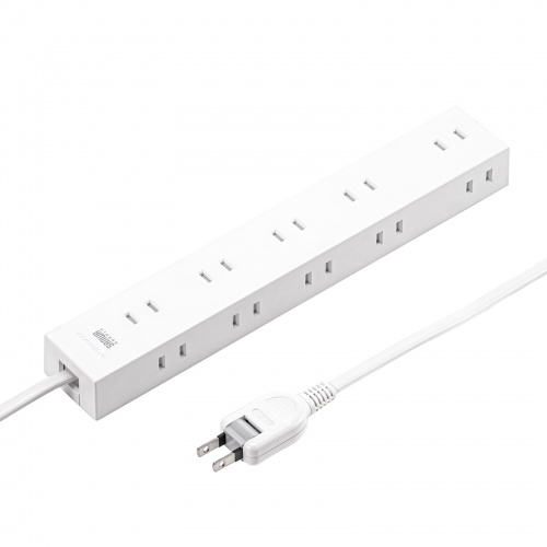電源タップ 2P 10個口 強力ネオジムマグネット シャッター付（1m・ホワイト）