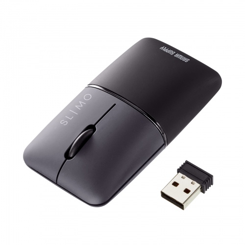 静音ワイヤレスブルーLEDマウス SLIMO （充電式・USB A・ブラック）