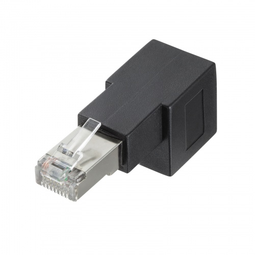RJ-45L型変換アダプタ（下出し、カテゴリ6A STP）