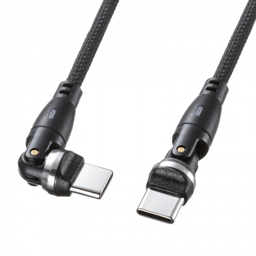 USB2.0 Type-C 両側コネクタ540度回転ケーブル ブラック（100W・1.8m）
