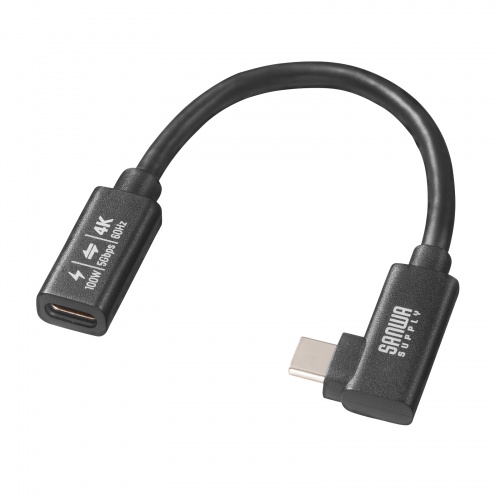 USB5Gbps Type-C延長ケーブル（L型・PD100W・0.1m）