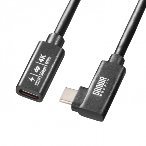 USB5Gbps Type-C延長ケーブル（L型・PD100W・1m）