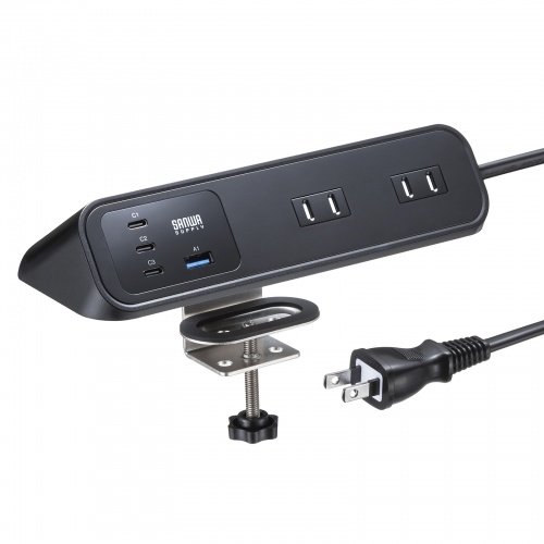 クランプ固定式タップ（AC4個口＋USB-C×3＋USB-A×1・PD65W・ブラック）