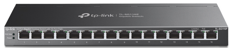 16ポート ギガビット デスクトップ スイッチングハブ（16PoE+ポート搭載）