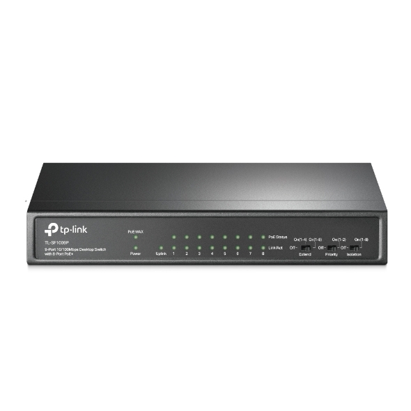 9ポート10/100Mbps デスクトップスイッチ（8 PoE+ポート搭載）