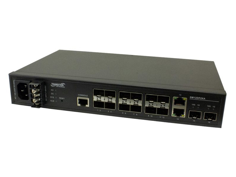 (12) 100/1000Base-X SFPスロット + (2) 1G/10GBase-X SFP+スロット + (2) 10/100/1000Base-T