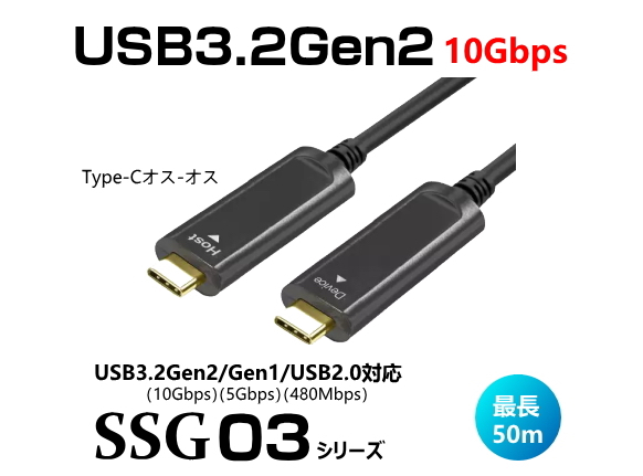 USB3.2 Gen2（USB3.1）対応/転送速度10Gbps/USB光ハイブリッド延長ケーブル 15m