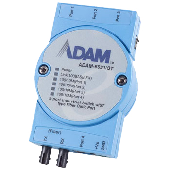 ADAM-6521/ST マルチモードST光ファイバーポート付き10/100Base-TXイーサネットスイッチ