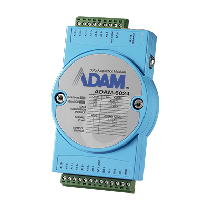 ADAM-6024 イーサネット リモート I/O 12ch 絶縁ユニバーサルI/O Modbus/TCPモジュール