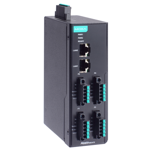 4ポート アドバンスド Modbusゲートウェイ IEC62443-4-2準拠 RJ45×2 5ピンターミナルブロック 2kV絶縁保護 (ワイド温度モデル)