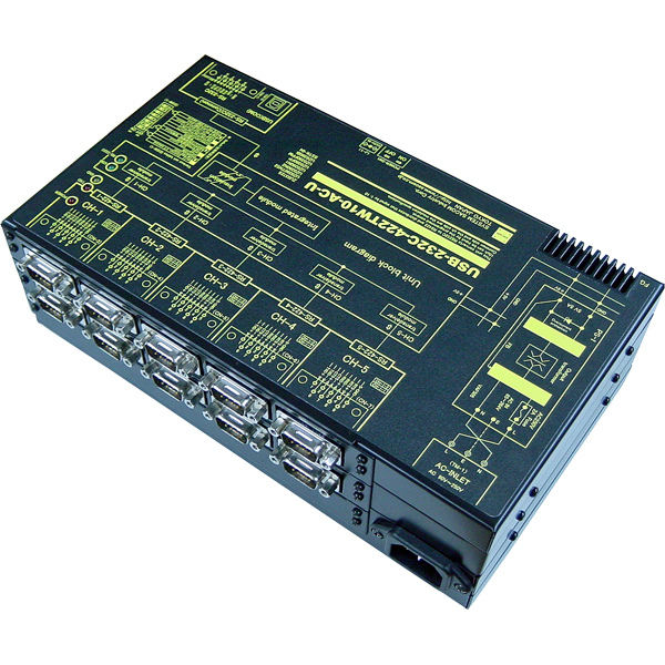 USB（VCOM）/RS232C⇔RS422変換1：10分配⇔10：1統合器【絶縁タイプ】（AC90-250V仕様）【5ポート単位で増設可能】USB/Dsub9P（メス/インチ）⇔Dsub9P（オス/インチ）X10